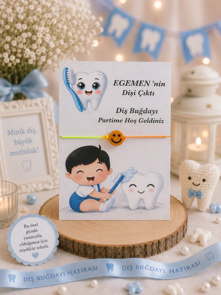 20 adet Diş buğdayı İsme Özel kartlı gülenyüz ipli bileklik