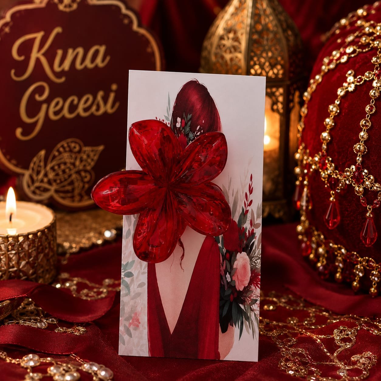 10 adet Kına, Nişan, Düğün, Bekarlığa veda, Gelin Hamamı isme özel kartlı Lotus Toka - Görsel 2