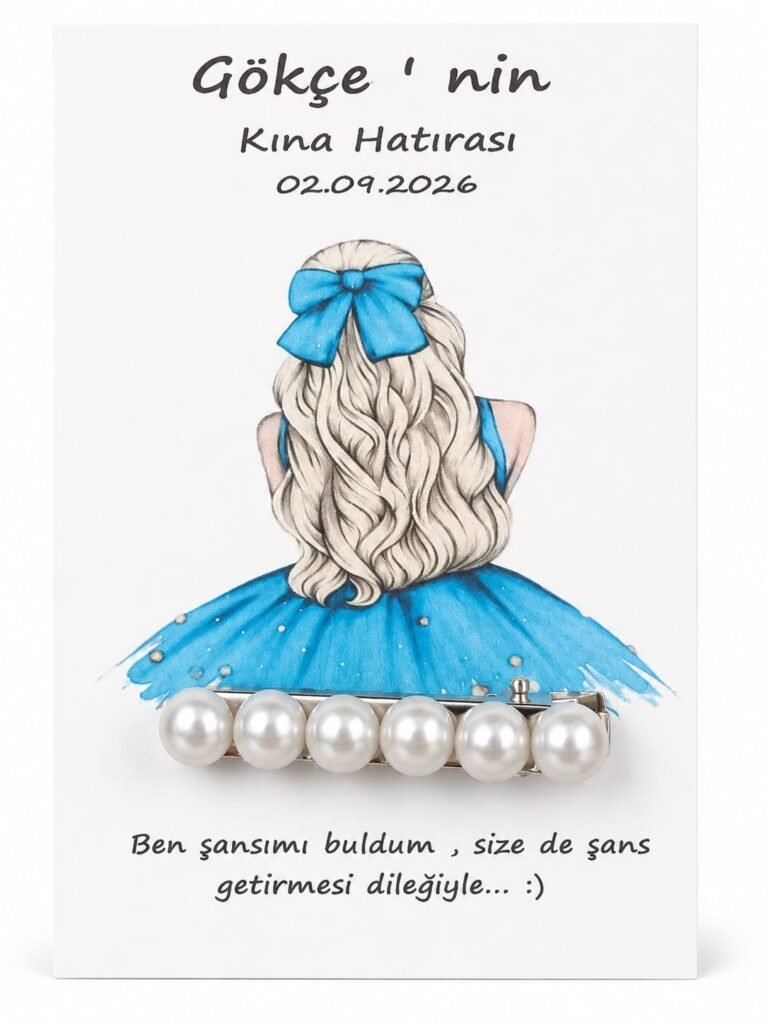 50 adet Düğün nişan kına İsme Özel kartlı inci toka