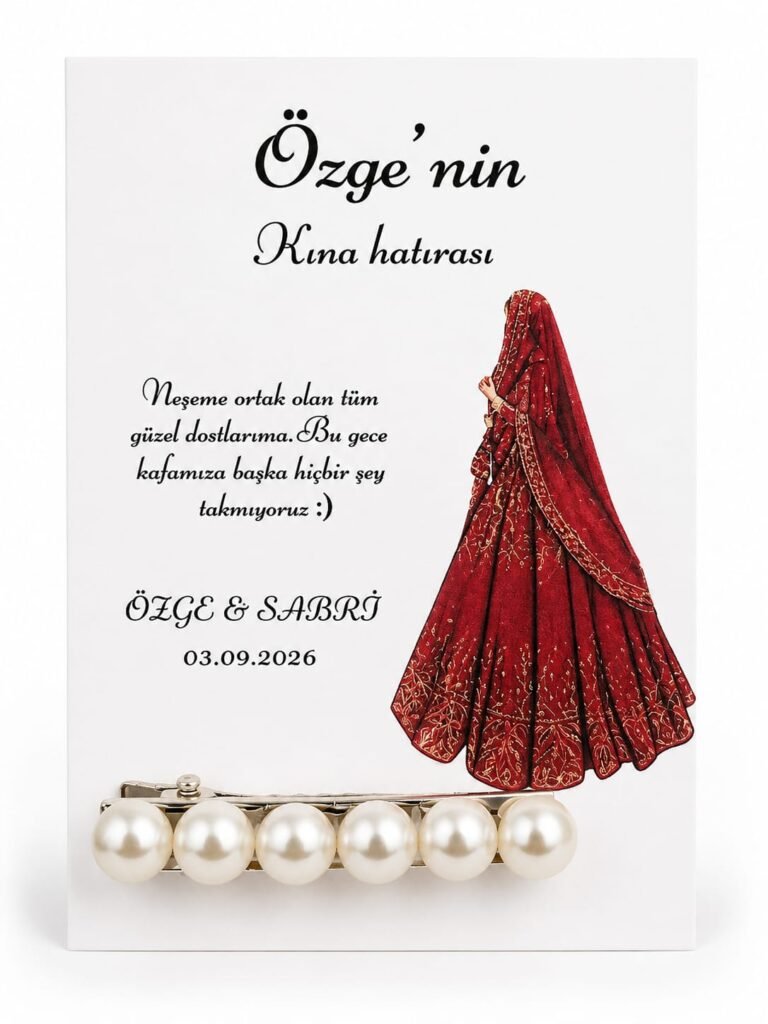 50 adet Düğün nişan kına İsme Özel kartlı inci toka