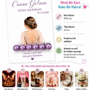 50 adet Düğün nişan kına İsme Özel kartlı inci toka (renkli)