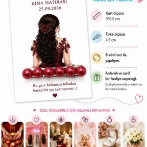 50 adet Düğün nişan kına İsme Özel kartlı inci toka (renkli)