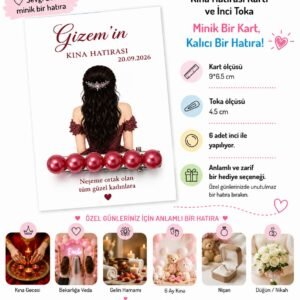 50 adet Düğün nişan kına İsme Özel kartlı inci toka (renkli)