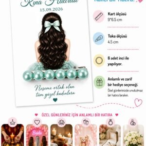 50 adet Düğün nişan kına İsme Özel kartlı inci toka (renkli)
